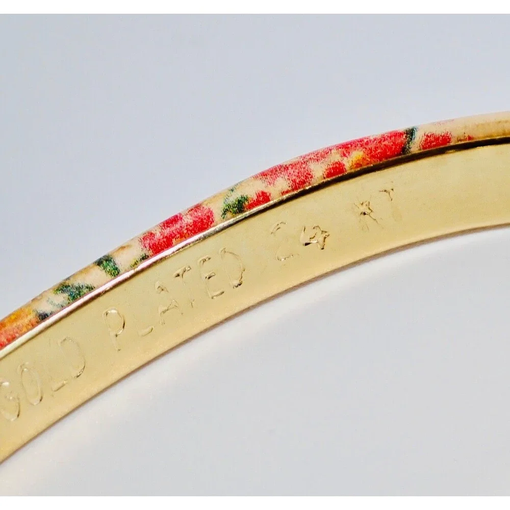 Floral 24kt Gold Plated Bangle Bracelet Made In Italy Flower Fall Italian Print
